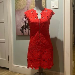 Red Floral Lace Mini Dress - Size S